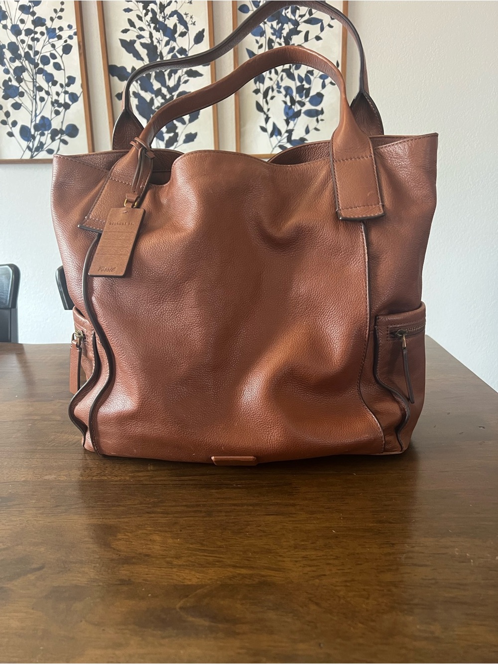Fossil Vintage Cognac Brown Leather Tote Bag